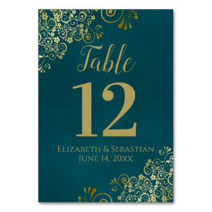 Tarjeta De Mesa Sencilla boda elegante y fruncida en azul turquesa