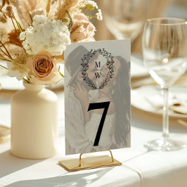 Tarjeta De Mesa Sencilla elegancia de la corona de 2 fotos Boda de