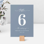 Tarjeta De Mesa Sencilla recepción de matrimonio azul turbio en co<br><div class="desc">Sencillo Color Sólido Dusty Blue Wedding Número De Mesa De La Cena. Esta moderna tarjeta de mesa de moda es sencilla, clásica y elegante, con un color de fondo sólido y un tipo de letra caligrafía con bonito con cruz. Mostrado en la nueva autopista. Disponible en varias opciones de color,...</div>