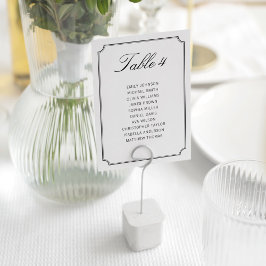 Tarjeta De Mesa Sencilla y elegante tabla de asientos blancos negr