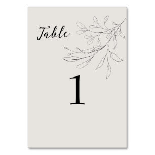 Tarjeta De Mesa Sencillamente Elegante Guión Beige Foliage dibujad