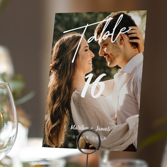 Tarjeta De Mesa Sencillez elegante: moderno Boda de fotos mínimo (Subido por el creador)