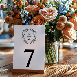 Tarjeta De Mesa Sencillo Boda de monograma botánico elegante