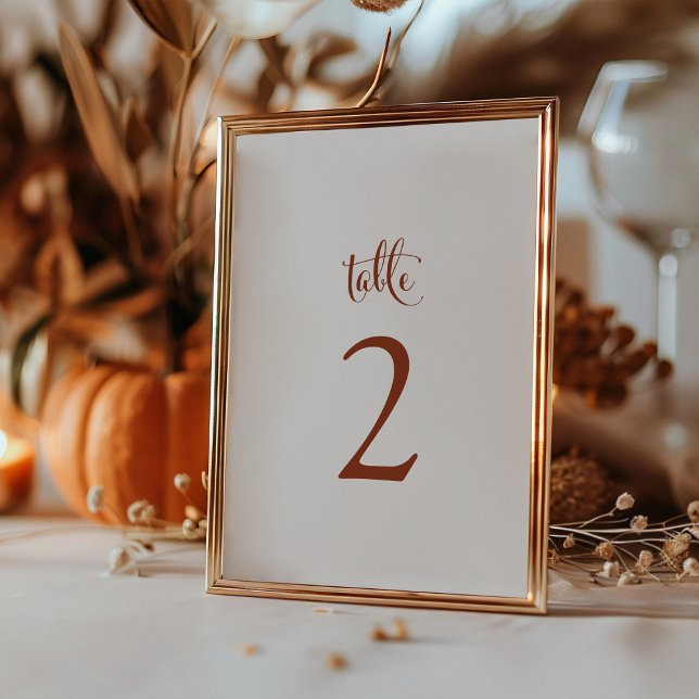 Tarjeta De Mesa Sencillo elegante Terracota Fall Boho Boda (Simple Elegant Terracotta Fall Boho Wedding Table Number Sign by Painted Paperie
)