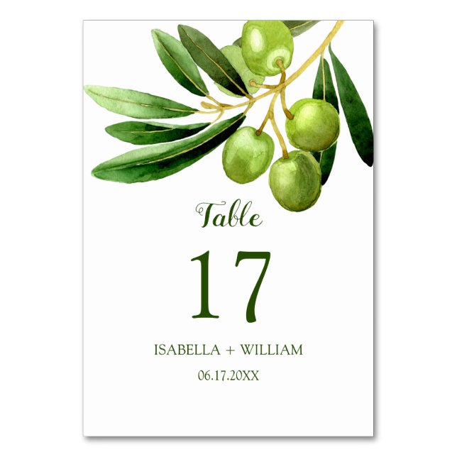 Tarjeta De Mesa Sencillo y elegante Boho Olive Summer Garden Weddi (Anverso)