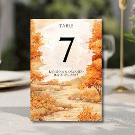 Tarjeta De Mesa Sendero Romántico de Otoño en el Bosque Boda
