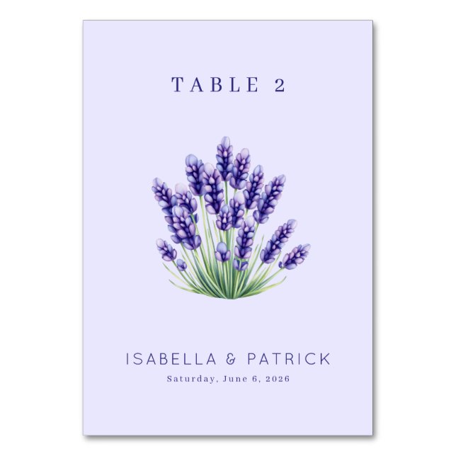 Tarjeta De Mesa Serena Floral de Acuarela de Lavanda (Anverso)