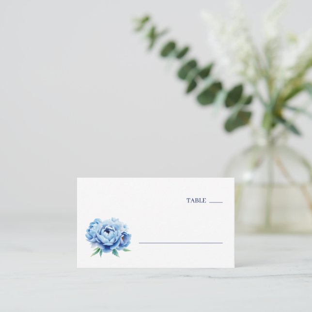 Tarjeta De Mesa Serene Blue Minimalist Floral (Anverso de pie)