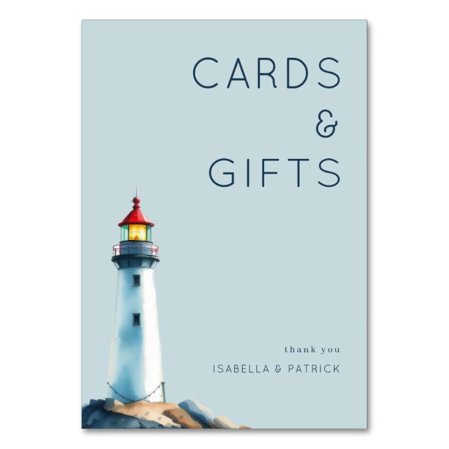 Tarjeta De Mesa Serene Blue Minimalist Lighthouse (Anverso)