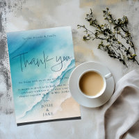 Serene Blue Ocean Beach Wedding Cartas de agradeci