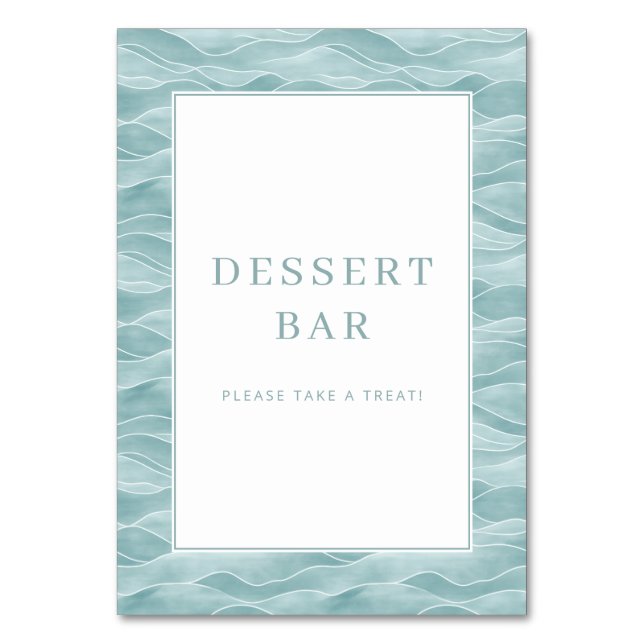 Tarjeta De Mesa Serene Blue Water Wave Dessert Bar Sign (Anverso)