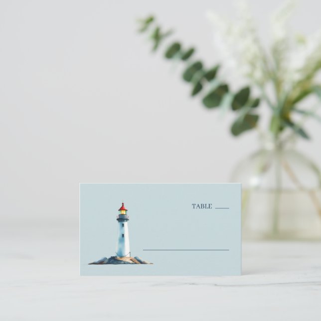 Tarjeta De Mesa Serene Blue Watercolor Lighthouse (Anverso de pie)