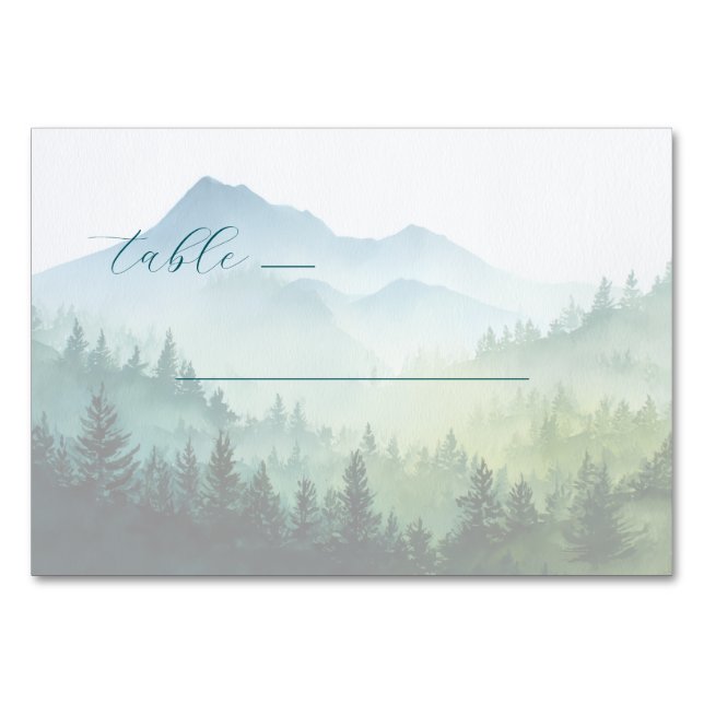 Tarjeta De Mesa Serene Green Watercolor Mountain Landscape (Anverso)