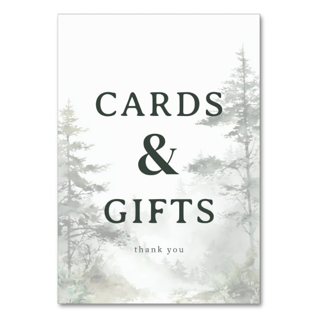 Tarjeta De Mesa Serene Green Watercolor Pine Trees (Anverso)