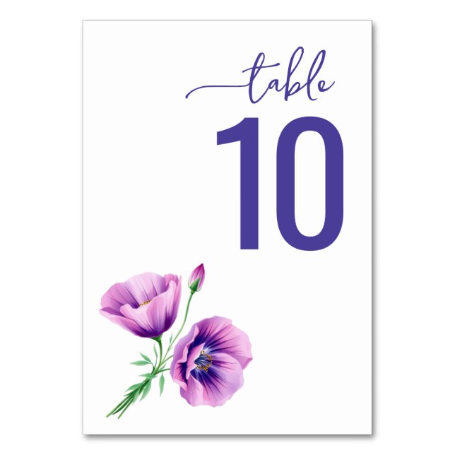 Tarjeta De Mesa Serene Purple Botanical Table Card (Anverso)