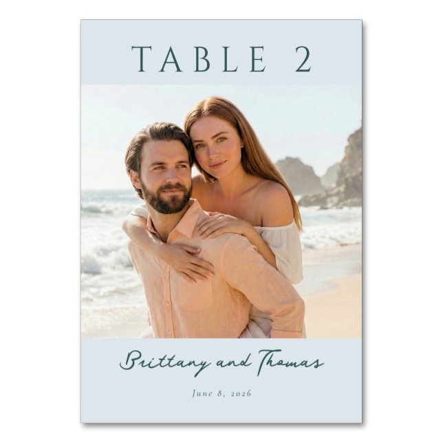 Tarjeta De Mesa Serene Teal Beach Photo (Anverso)