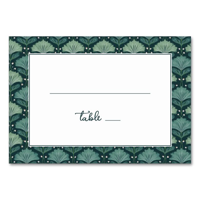 Tarjeta De Mesa Serene Teal Botanical Leaf Border (Anverso)
