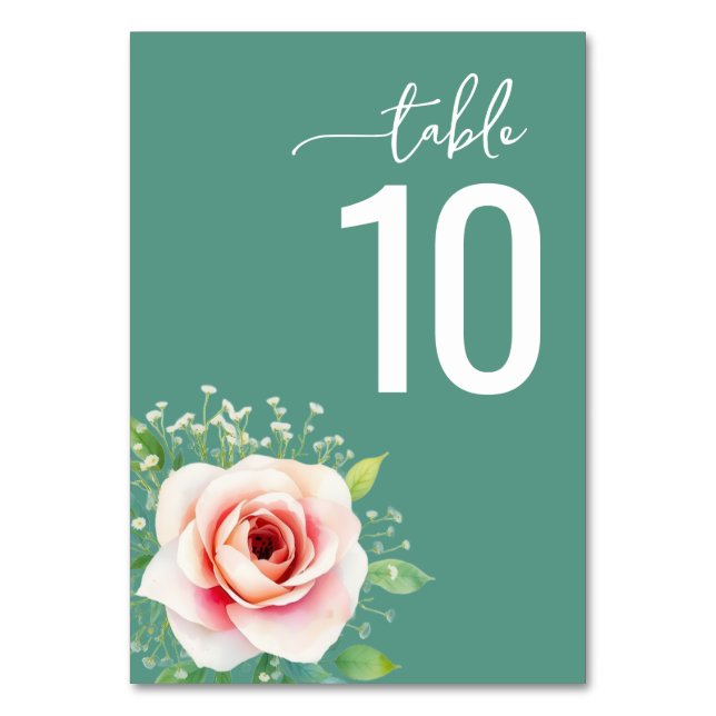 Tarjeta De Mesa Serene Teal Botanical Wedding Table Card (Anverso)