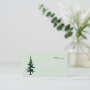 Tarjeta De Mesa Sereno árbol de hoja perenne en acuarela de menta