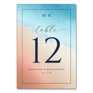 Tarjeta De Mesa Sereno Azul Acuarela de Melocotón
