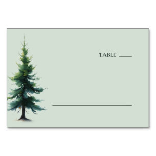 Tarjeta De Mesa Sereno Pino Acuarela Azul Teñido