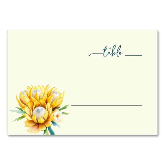 Tarjeta De Mesa Sereno Teal Floral Protea (Anverso)