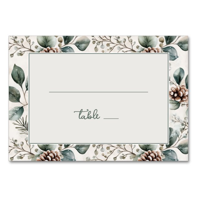 Tarjeta De Mesa Sereno Verde Bordado Botánico Rústico (Anverso)