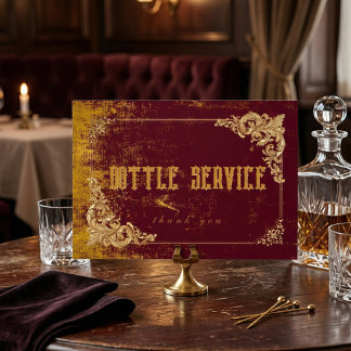 Tarjeta De Mesa Servicio de Botella VIP Vintage Gold Bordeaux Eleg