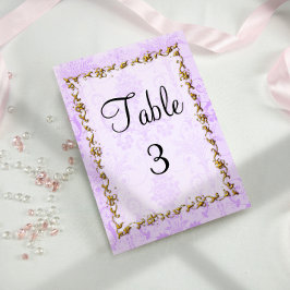 Tarjeta De Mesa Shabby Chic Purple Damask Wedding