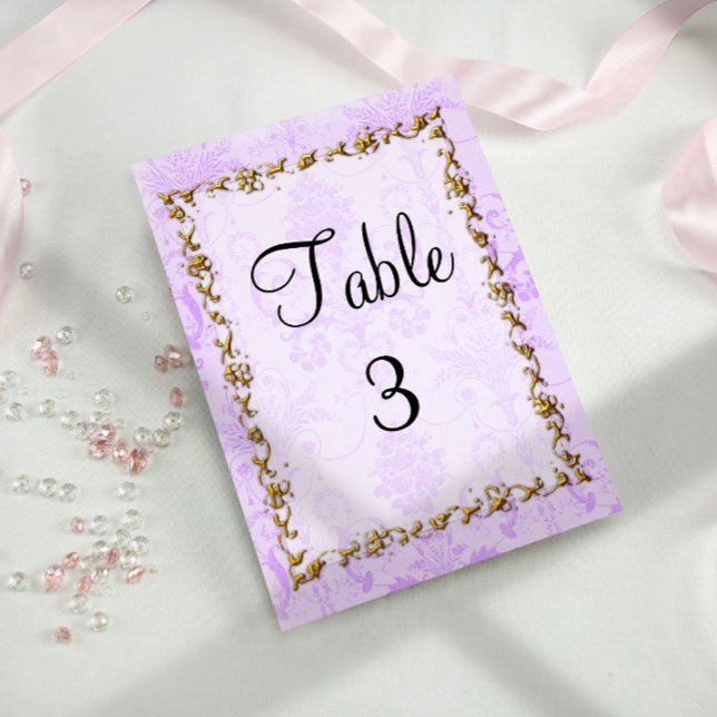 Tarjeta De Mesa Shabby Chic Purple Damask Wedding (Subido por el creador)