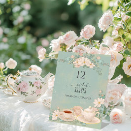 Tarjeta De Mesa Shabby chic Tea Fiesta Bridal Shower
