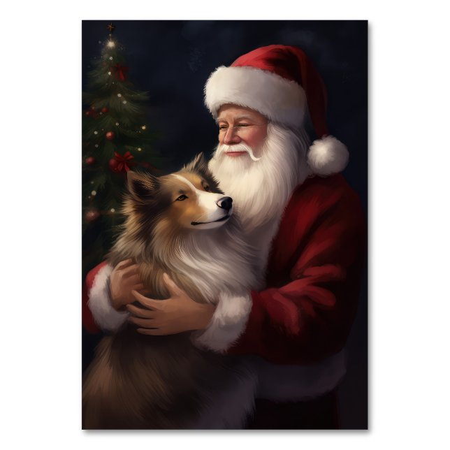 Tarjeta De Mesa Shetland Sheepdog Santa Claus Navidades festivos (Anverso)
