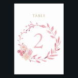 Tarjeta De Mesa signo de número de tabla de wreath color rosa polv<br><div class="desc">número de mesa floral moderno</div>