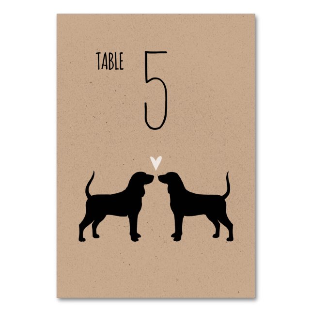 Tarjeta De Mesa Silhouettes de perro de Coonhound Boda Recepción (Anverso)