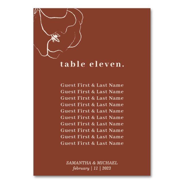 Tarjeta De Mesa Sillón de nombre simple Botánico Floral Terracotta (Anverso)