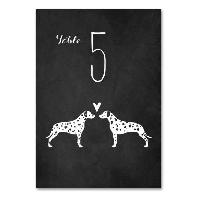 Tarjeta De Mesa Siluetas de perro dálmatas Recepción de bodas (Anverso)