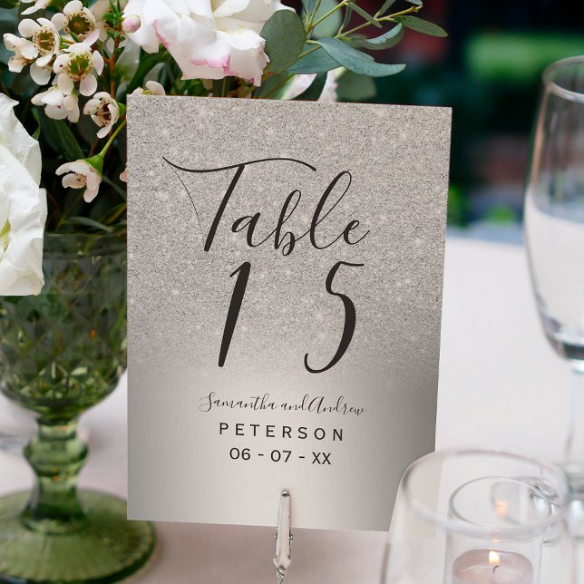 Tarjeta De Mesa Silver glitter ombre metallic wedding table (Subido por el creador)