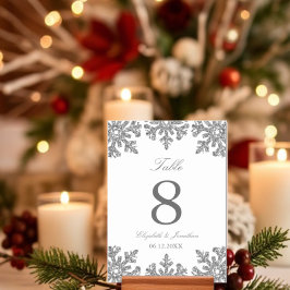 Tarjeta De Mesa Silver Snowflake Winter Wedding Table Number Card