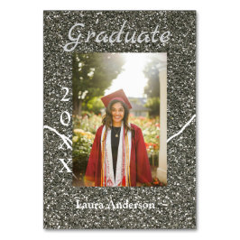 Tarjeta De Mesa Silverglitter foto graduación agregar texto de cla