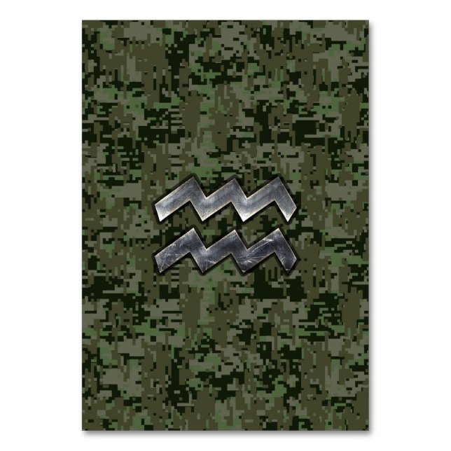 Tarjeta De Mesa Símbolo Aquarius Zodiac del camo digital verde oli (Anverso)