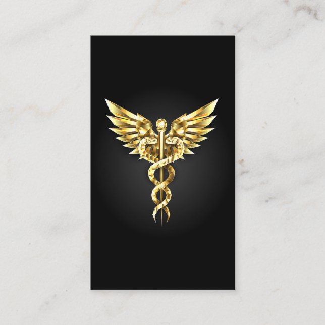 Tarjeta De Mesa Símbolo Caduceo Poligonal Dorado (Anverso)