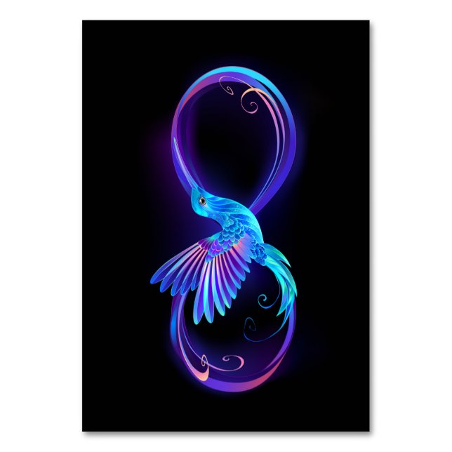 Tarjeta De Mesa Símbolo de infinito neón con colibrí brillante (Anverso)