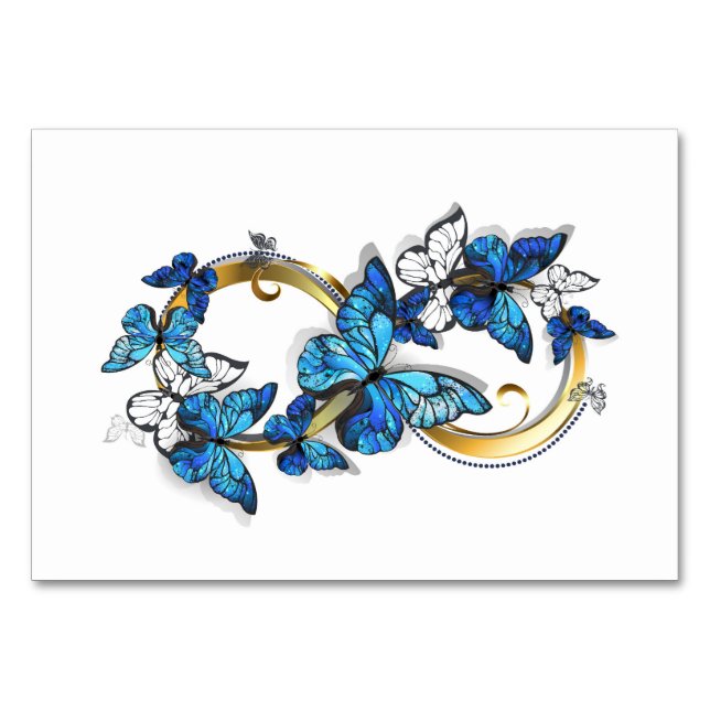 Tarjeta De Mesa Símbolo infinito de mariposas Morpho azules (Anverso)