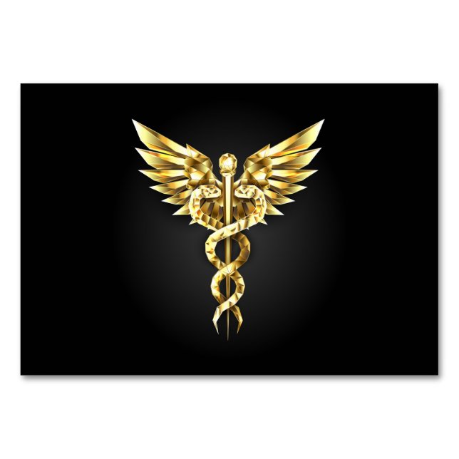 Tarjeta De Mesa Símbolo poligonal de oro Caduceus (Anverso)