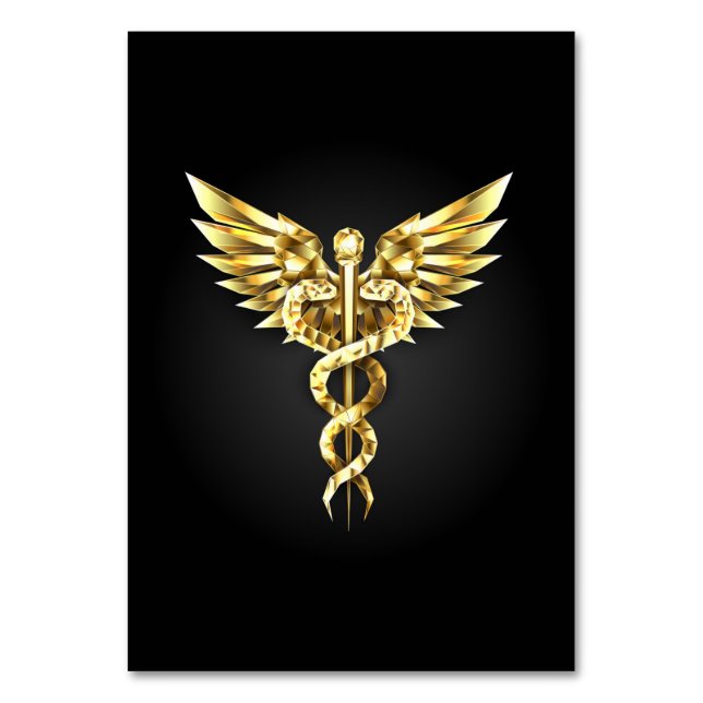 Tarjeta De Mesa Símbolo poligonal de oro Caduceus (Anverso)