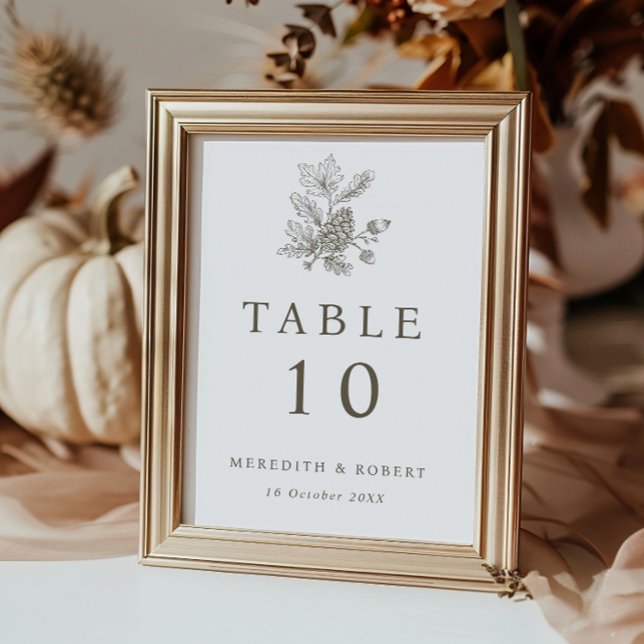 Tarjeta De Mesa Simple Acorns & Pinecone Fall Wedding (Subido por el creador)