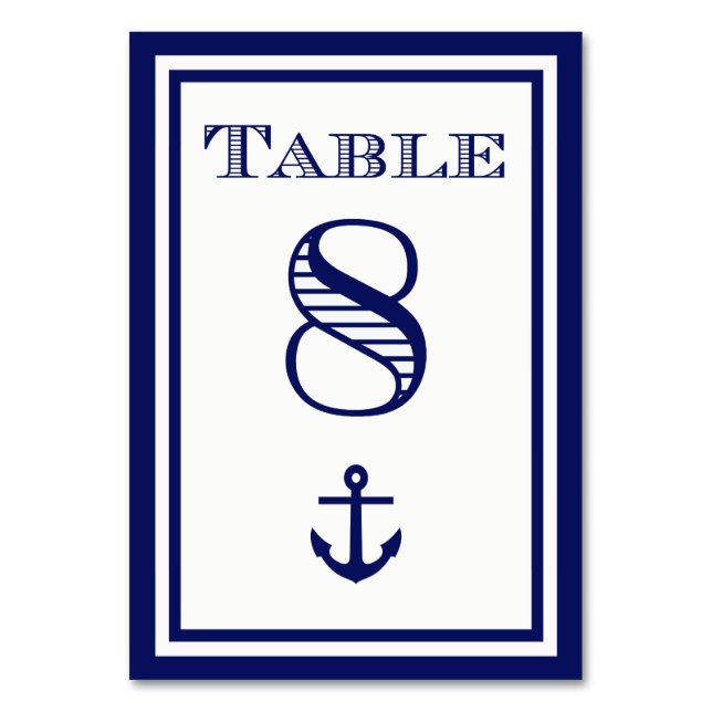 Tarjeta de mesa simple ancla con marco azul marino (Anverso)