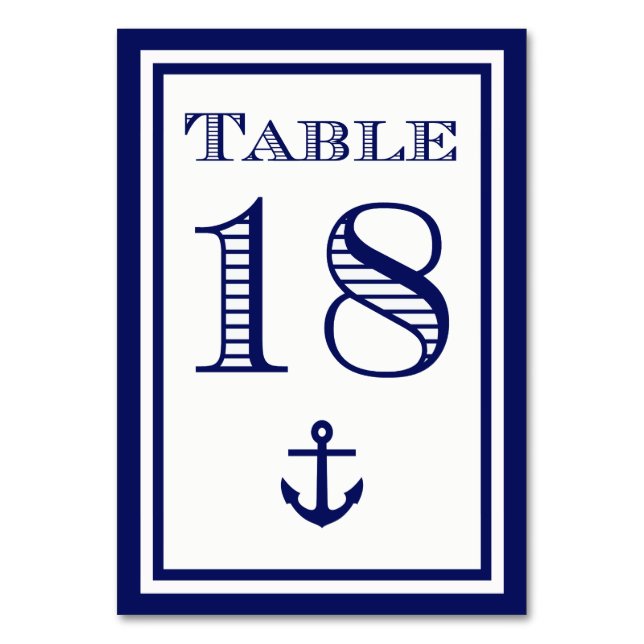 Tarjeta de mesa simple ancla con marco azul marino (Anverso)