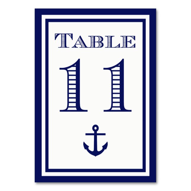Tarjeta de mesa simple ancla con marco azul marino (Anverso)