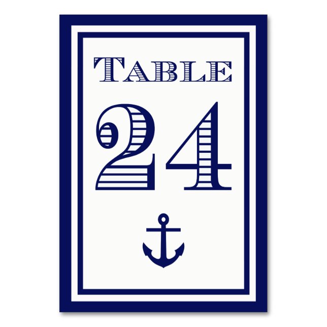 Tarjeta de mesa simple ancla con marco azul marino (Anverso)